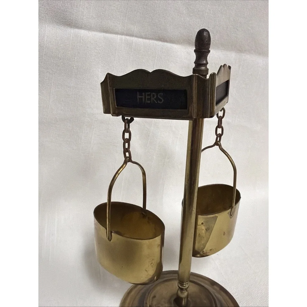 VTG Salt Pepper Brass Stand‎ Scale Decor Container MCM Retro Street Sign